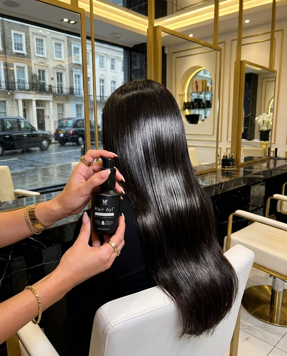 Mit Kamelie und schwarzem Rizinus angereicherte Haar- und Körperölbehandlung.