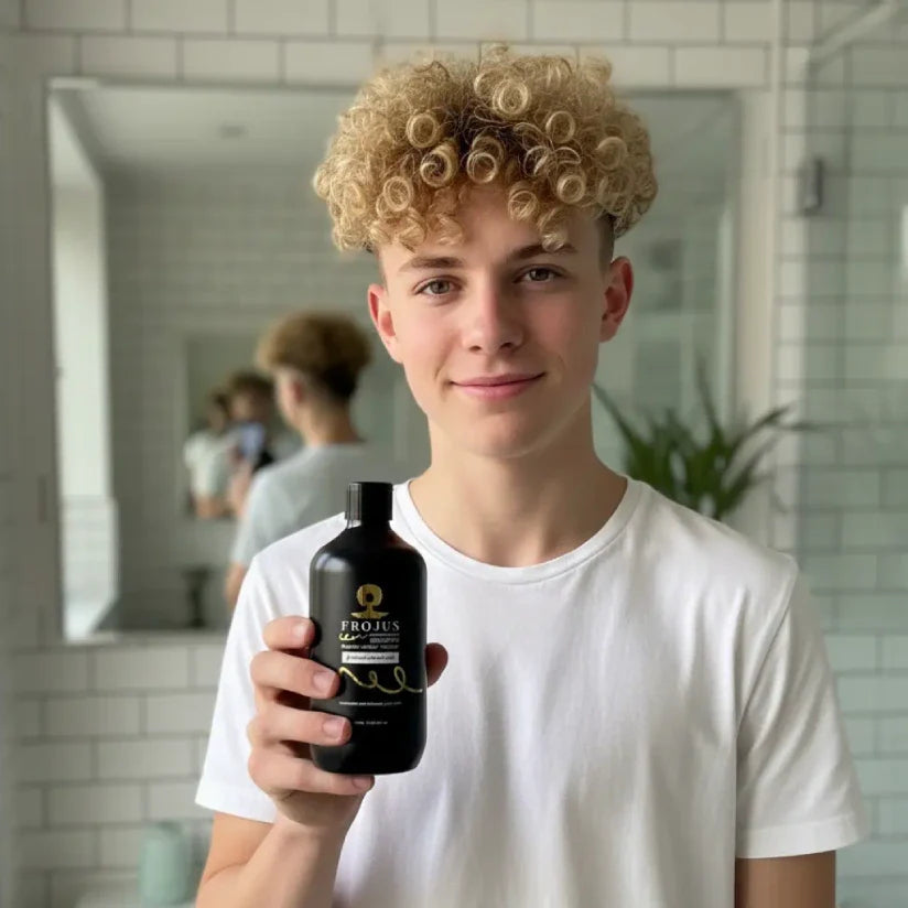 blonde hair teen with shampoo