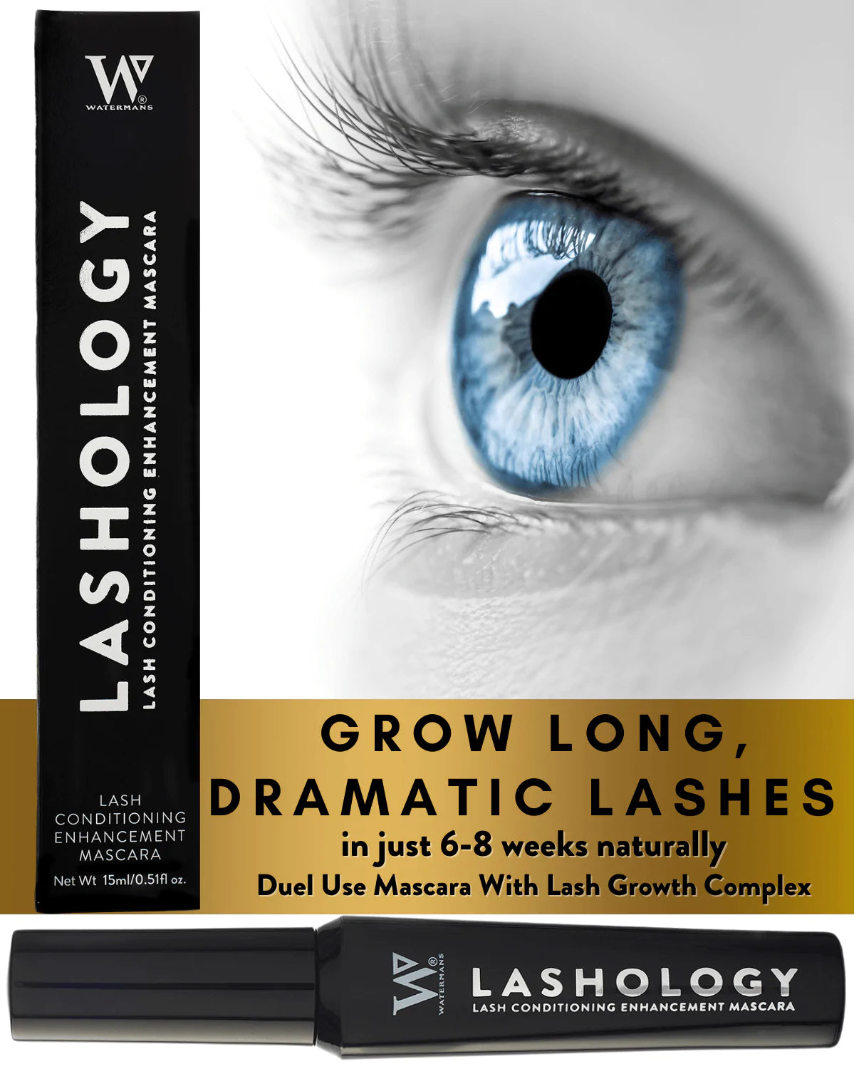 Lashology® 15ml Advanced Eyelash Enhancing Serum Infused Black Mascara - Watermans